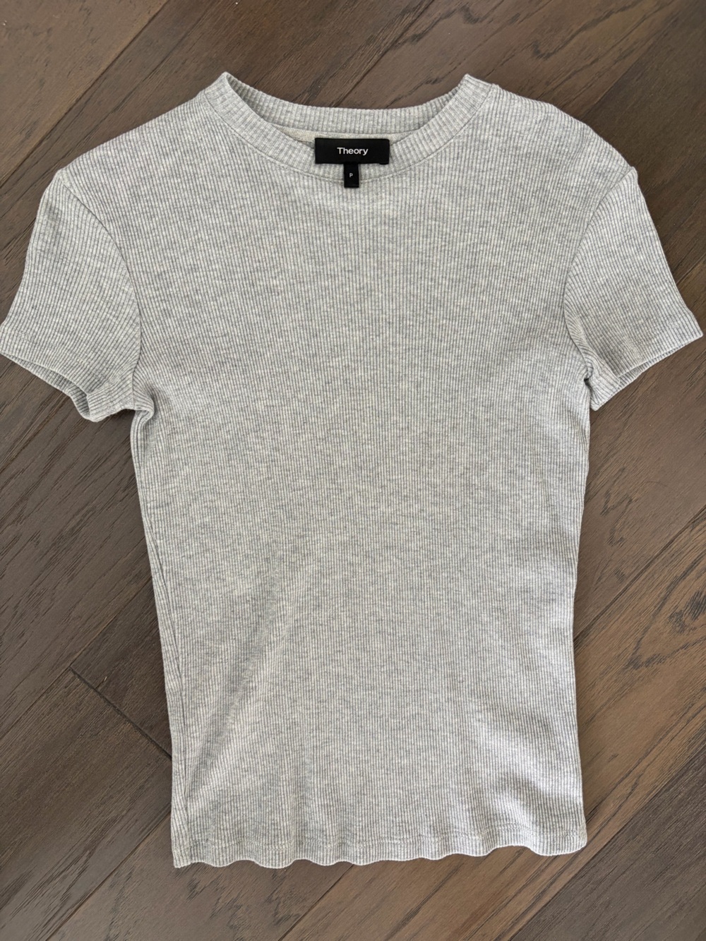 Theory Light Gray Ribbed Short Sleeve Top